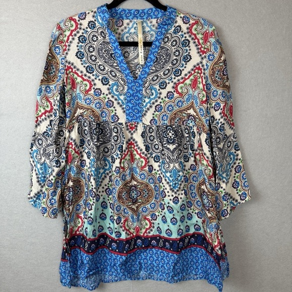 Uncle Frank Anthropologie Womens Paisley Empire Waist Tunic Top Multi-Color Sz S - Picture 2 of 7
